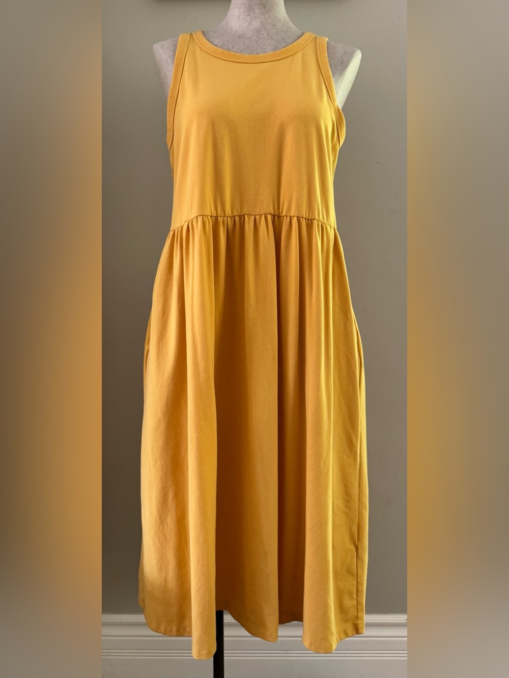 Buffalo David Bitton Yellow Sleeveless Stretch Cotton Midi Dress with Pockets XL - Picture 3 of 11